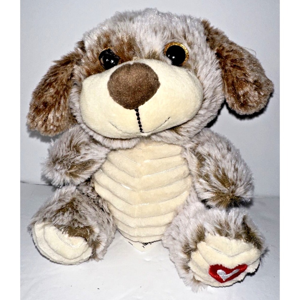 Kellytoy Brown Puppy Dog Corduroy Cream Valentine's Heart Foot Plush Toy 7"
